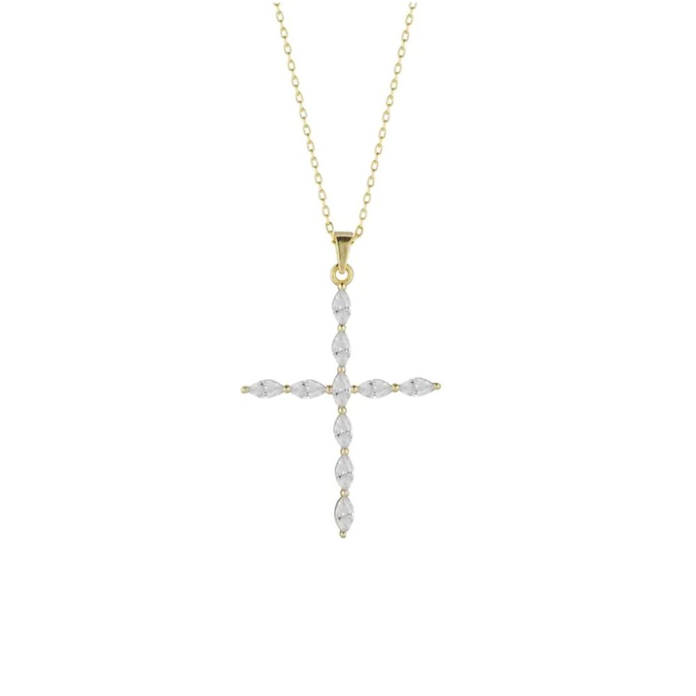 NEW IN BOX 14K Gold Sterling Silver & Cubic Zirconia Cross